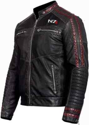 MASS EFFECT 3 - N7 COMMANDER SHEPARD STYLISH MEN'S REAL LEATHER JACKET