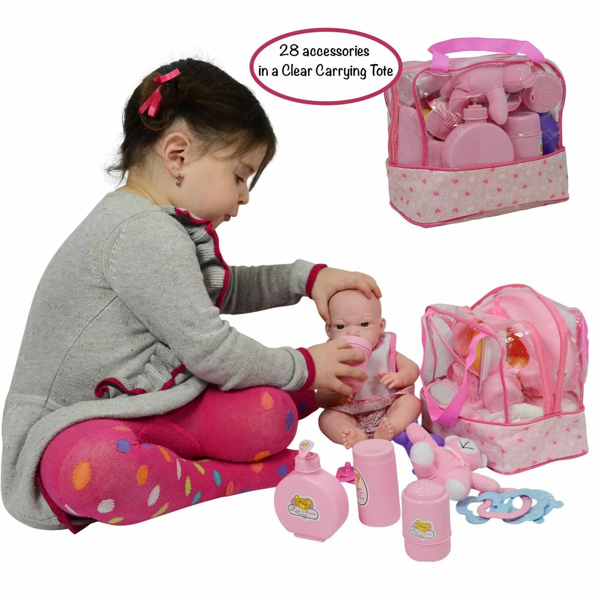 Baby Doll Diaper Bag Set, Doll Feeding Set with Baby Doll Accessories  Includes Doll Bottles : : Toys & Games