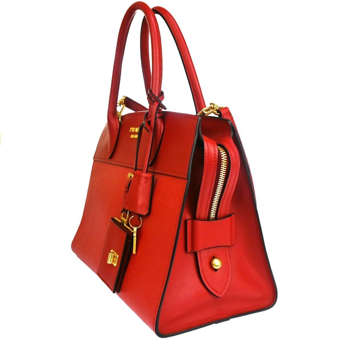 PRADA MILANO Esplanade 2Way Shoulder Hand Bag Saffiano Leather Red