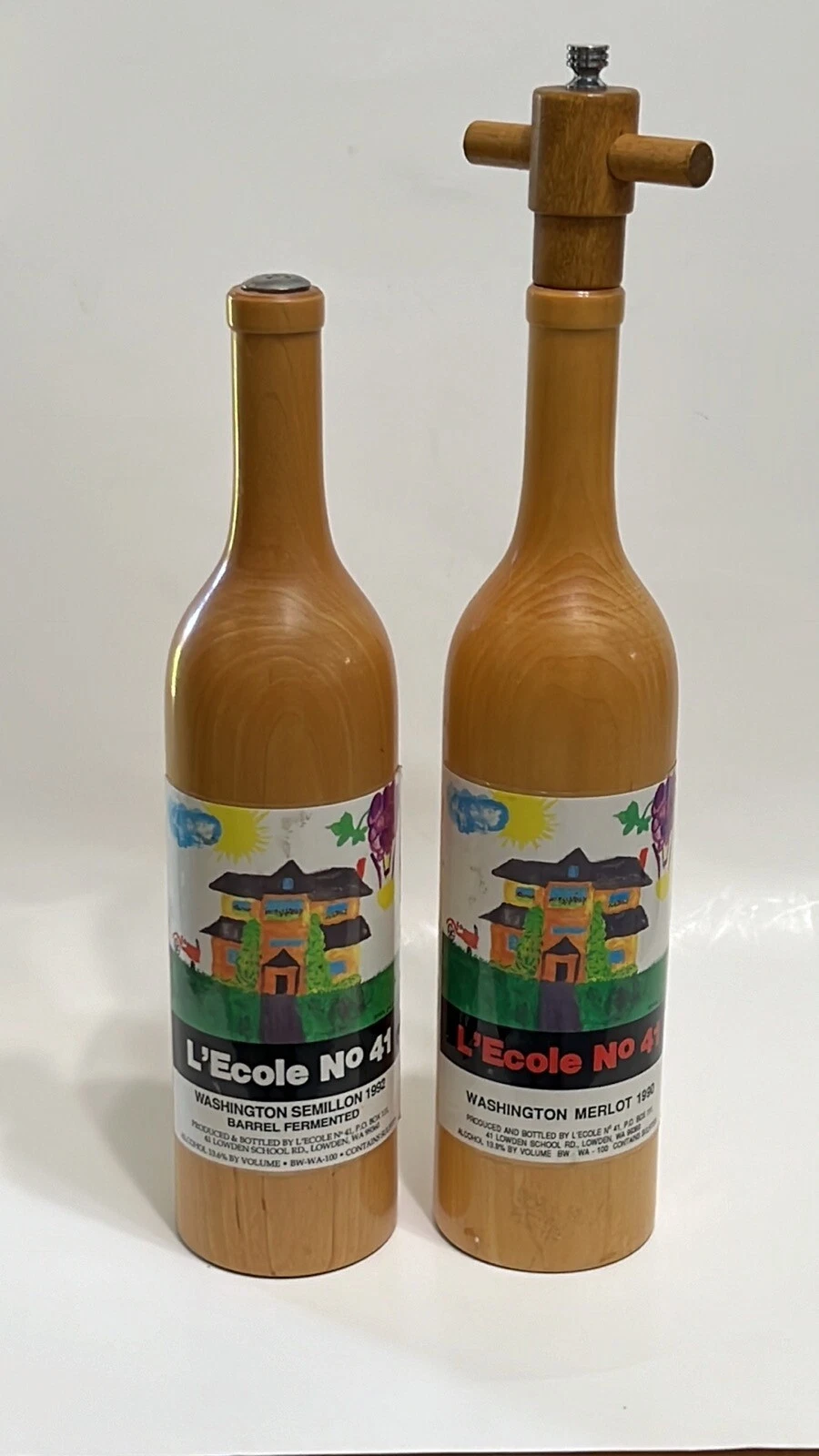 Wooden Wine Bottle Salt Shaker Pepper Grinder Set L’ecole No.41