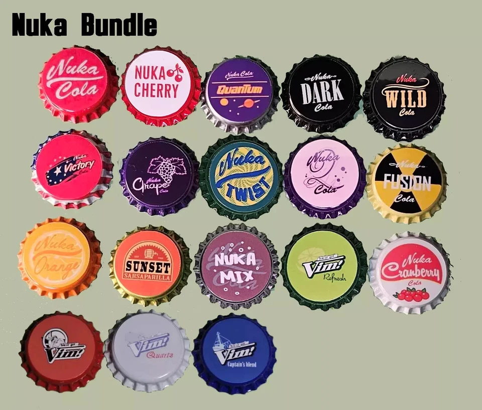 KHAOS KREATIVE Fallout Nuka Cola Bottlecap Bundle Of 18 caps *Unofficial, Handmade*