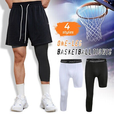 Basketball Compression Pants One Leg 3/4 Capri Tights Gear for Man Youth  S-3XL 