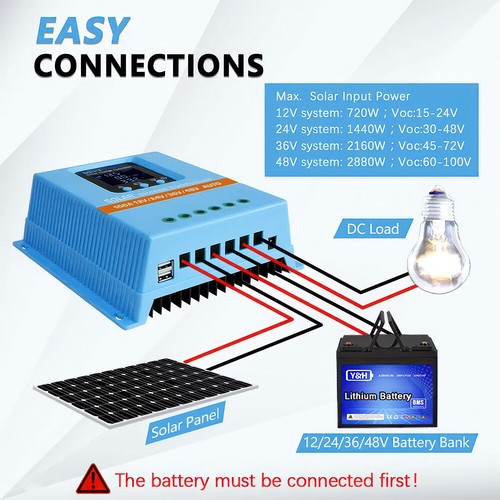 60A 80A 100A MPPT Solar Regler 12V 24V 36V 48V Solar Laderegler Controller + LCD - Bild 9 von 18