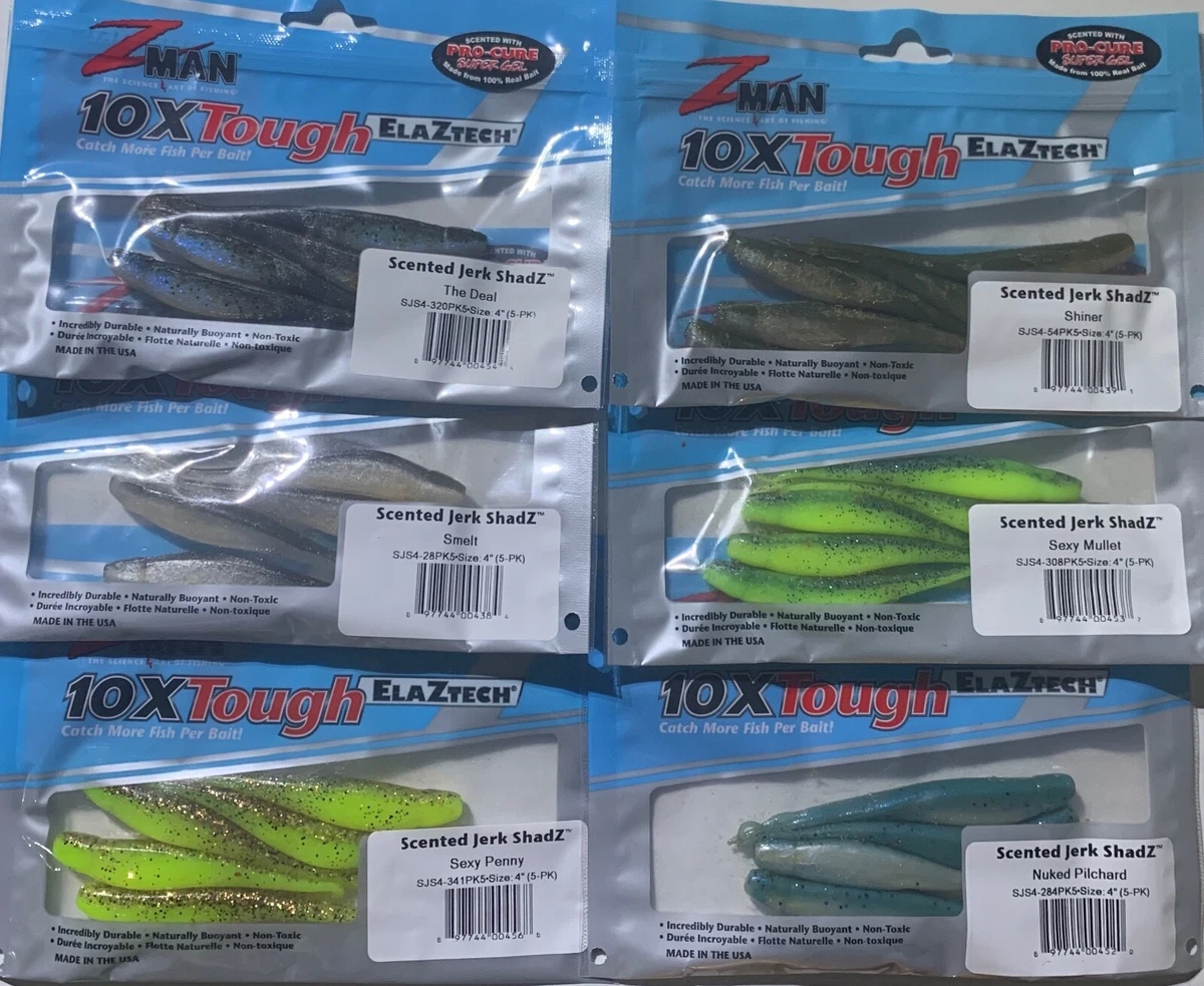 Z-Man Scented Jerk ShadZ 4 inch Soft Plastic Jerkbait 5 pack, Zman Fishing