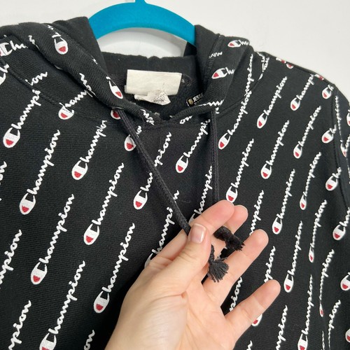 Champion Reverse Weave All Over Logo Print Hooded Sweatshirt Small Black & White - Bild 11 von 12