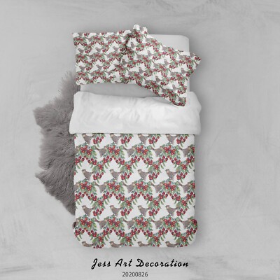 3D Birds Cherry Pattern Quilt Cover Set Bedding Sets Pillowcases Queen