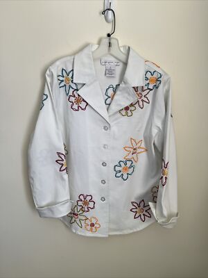 Susan Graver Style Women's M Embroidered Floral White Shirt/Jacket Never Worn