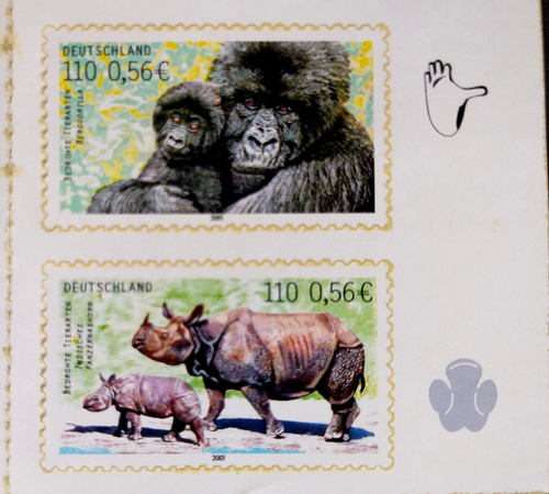 BRD 2001, selbstklebend Paar, Gorilla, Panzernashorn, Postfrisch