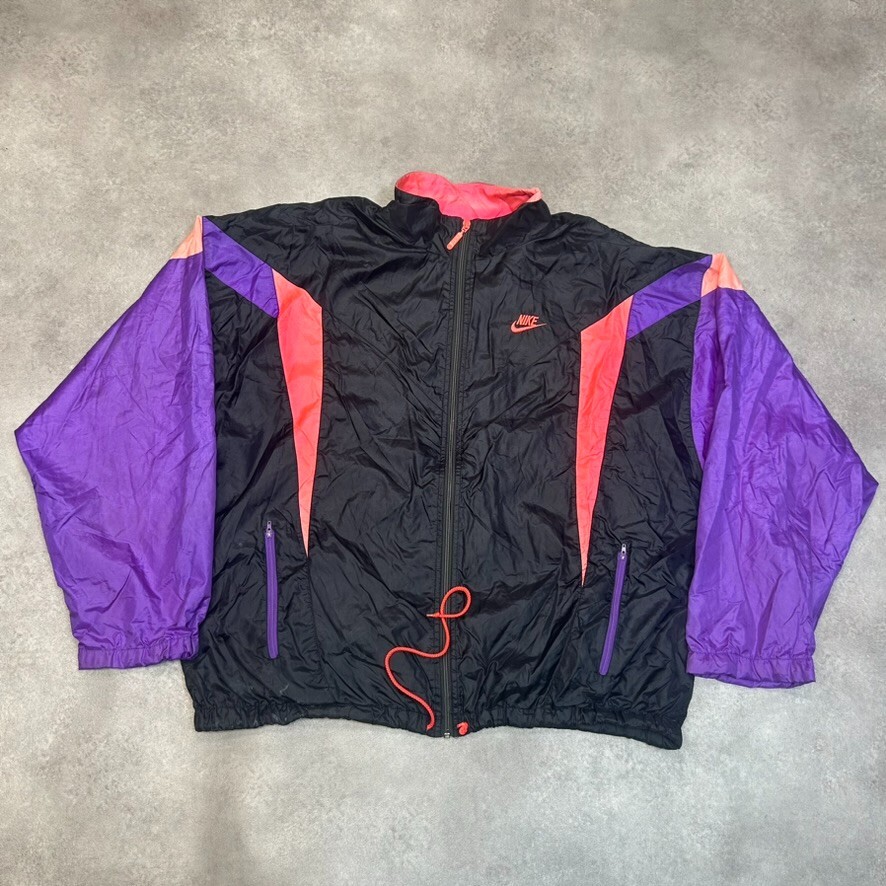 Nike Track Jacket Mens XL Swoosh 90s Full Zip Sports Windbreaker, Black