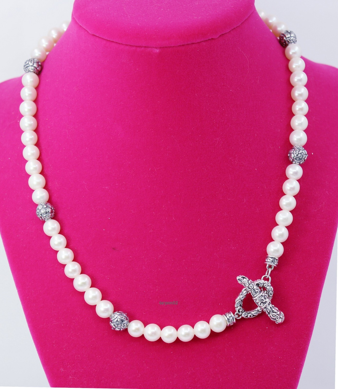 John Hardy JAI Floral + Pearl (7.07.5mm) Bead Sterling Silver Necklace