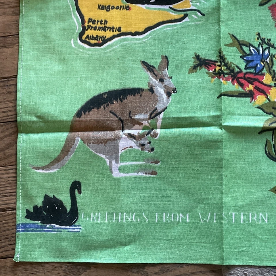 Vtg WESTERN AUSTRALIA - Wall Art Map WWII Soldier Owned NOS rare tapestry green - Image 2 of 4