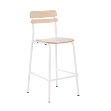 Cyprus Commercial Grade Solid Wood Bar Stool with White Metal Frame and Antiq...