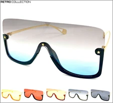 Oversized Classy Elegant Retro Modern Shield Style SUN GLASSES Large Flat Lens