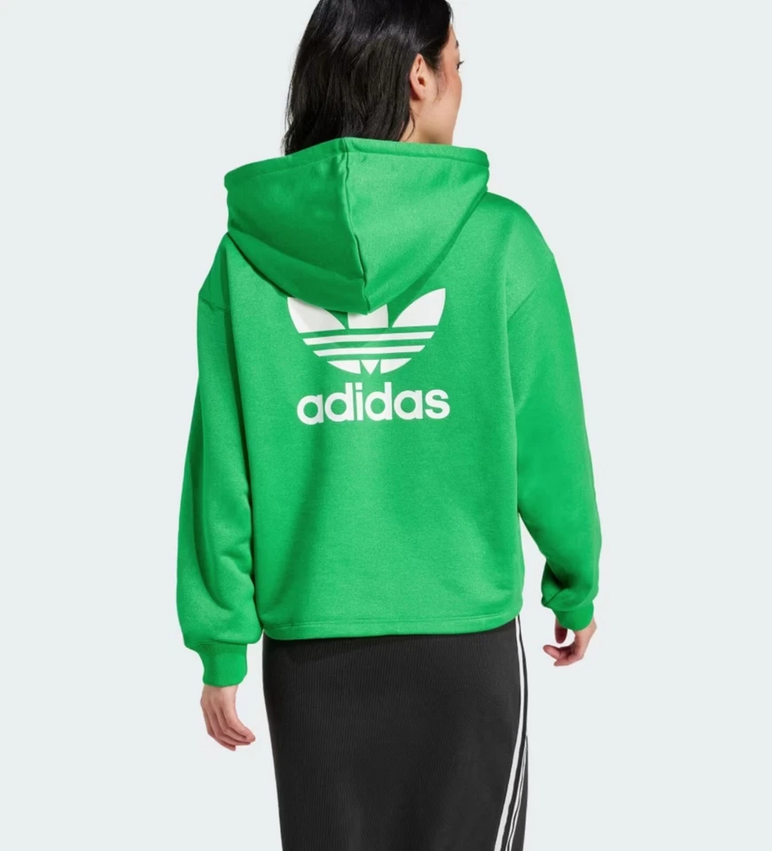 ADIDAS WOMEN GREEN ADICOLOR CLASSICS SST TRACKSUIT + CROPPED TREFOIL HOODIE SZ L - Image 4 of 4