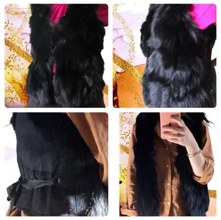 Chaleco tejido recortado de piel de zorro real negro talla S Foto 4 de 4