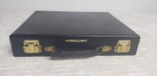 Briefcase Airequipt Slide Case Holder 16” X 13” Black w Gold Hardware Vintage