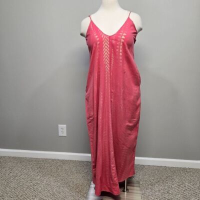Elan Sundress Large Maxi Pink Gold Metallic Oversized Slouchy Pockets Western