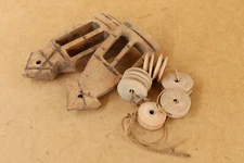 Vintage Decoration Primitive Wood Weaving Loom Parts Hand Carved Pulleys XIX-XX.