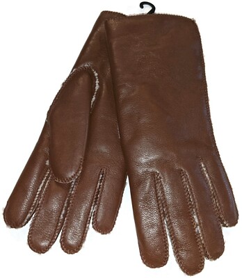 Fownes Faux Shearling Lined Leather Gloves Women's, Brown