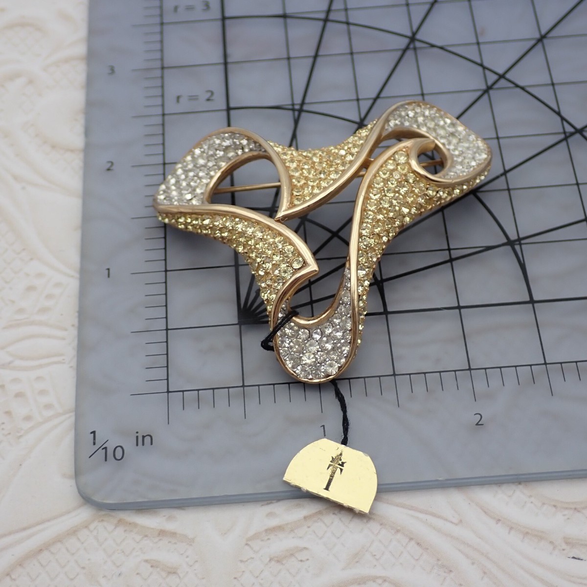 Crown Trifari Gold Clear Pave Rhinestone Abstract Triangle  display picture 2