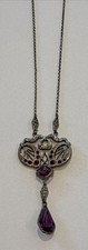 Antique Vintage Edwardian Art Nouveau Purple Glass Festoon Dangle Bow Necklace