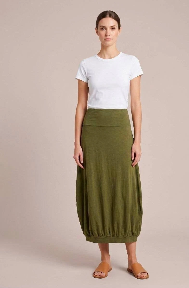 Vintage Olive Green Balloon Skirt Linen Blend Bubble Hem Boho Mori Girl Midi M