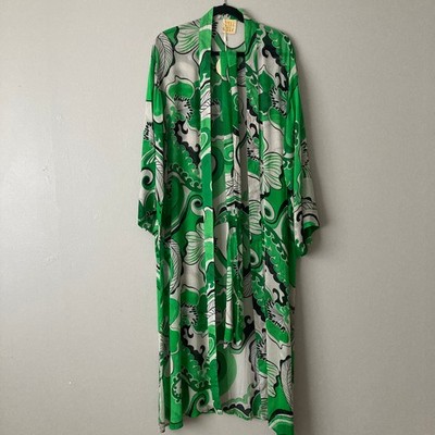 Cin Cin 100% Viscose Oracle Robe Dress Fern Green White Paisley Floral 70s Bali