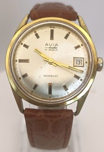 Authentic Vintage AVIA Matic Automatic ETA 2472 Swiss 17 Jewels Date Gold Plated 10 Micron