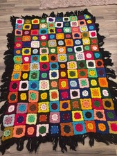 Vintage GRANNY SQUARE Crochet Afghan Blanket Throw Roseanne Style 64 x 44