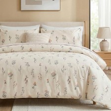 Cream Duvet Cover Set Queen Size 100 Washed Cotton Linen Like Textured Comfo...