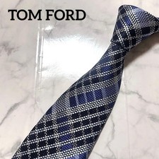 Tom Ford Neck Tie Navy Silver Check 100%Silk ...