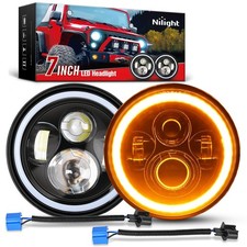 Nilight 2PCS 7 Inch LED Halo Headlights w/Turn Signal Amber White DRL High Lo...