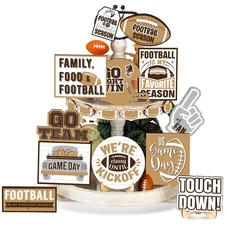 Thyle 18 Pcs Football Tiered Tray Decor Set Wooden Farmhouse Centerpieces Rus...
