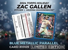 2024 Topps Holiday Zac Gallen Blue Metallic Parallel #H109 Arizona Diamondbacks