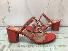 VALENTINO GARAVANI Leather Rosckstud Caged Strappy Sandals, Clementine Size 39.5