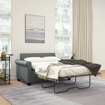 Sofa Bed Pull Out Sleeper Loveseat Couch Twin Adult Size Rolled Arms Gray