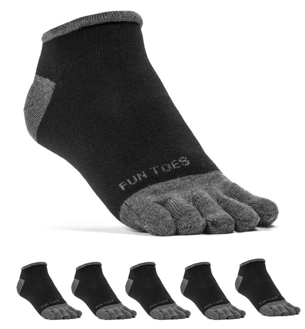 FUN TOES Men's Toe Socks Barefoot Running Socks-Pack of 6 Pairs- 10-13, Black