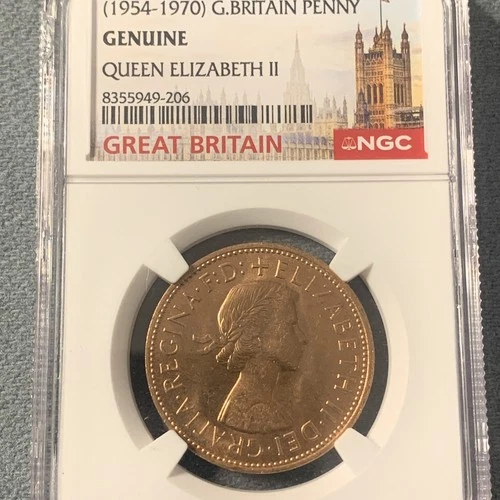 (1954-1970)1967 GREAT BRITAIN PENNY NGC GENUINE RD LARGE COPPER QUEEN ELIZABETH