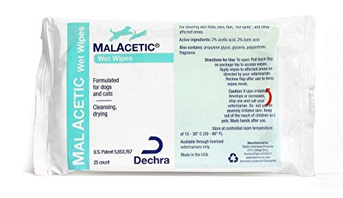 Dechra MalAcetic Wet Wipes for Cats & Dogs, Supports Healthy Skin, 25 Count