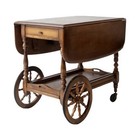 Wood Drop Leaf Serving Cart w/ Drawer, Shelf, Handle & 4 Wheels, Brown — photo 1