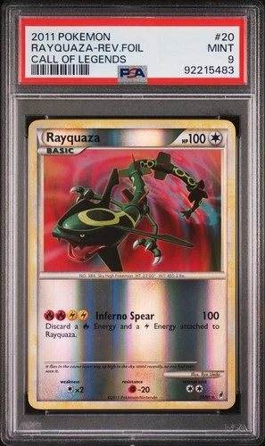 2011 POKEMON CALL OF LEGENDS #20 RAYQUAZA-REVERSE FOIL PSA 9