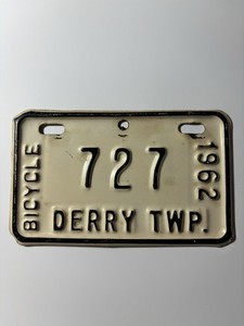 Bicycle Tag 1962 DERRY TWP. Hershey, Pa.