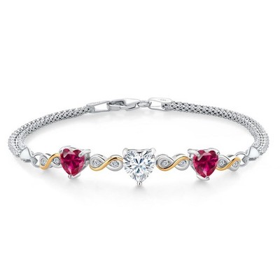 925 Silver and 10K Yellow Gold Moissanite and Created Ruby and Lab Grown