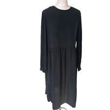 Uniqlo Ines de La Fressange Silk Black Button Back Midi Dress M Goth
