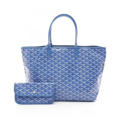 GOYARD Saint Louis PM Tote Bag PVC coated canvas leather blue bunt used