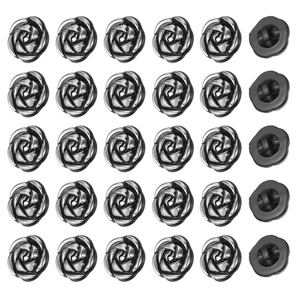 30 StüCk Rosen-BlumenknöPfe, Niedliche KnöPfe FüR Kleidung, FüR Schwarz/Silber-image