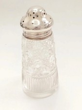Vintage Cut Glass Sugar Shaker with 925 Sterling Silver Lid Hallmarked 234g