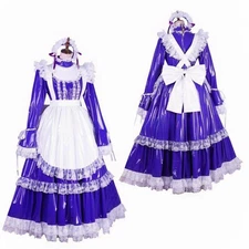 Gothic Lolita Girl Maid Lockable Blue PVC Dress cosplay costumes Tailor-made
