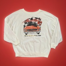 Vintage 90s 1967 Ford Mustang Crewneck Sweatshirt Cream Men XL OFFICIAL FORD