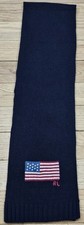 Polo Ralph Lauren Men's Navy Blue Flag USA Red RL Logo Wool Knit Scarf O/S